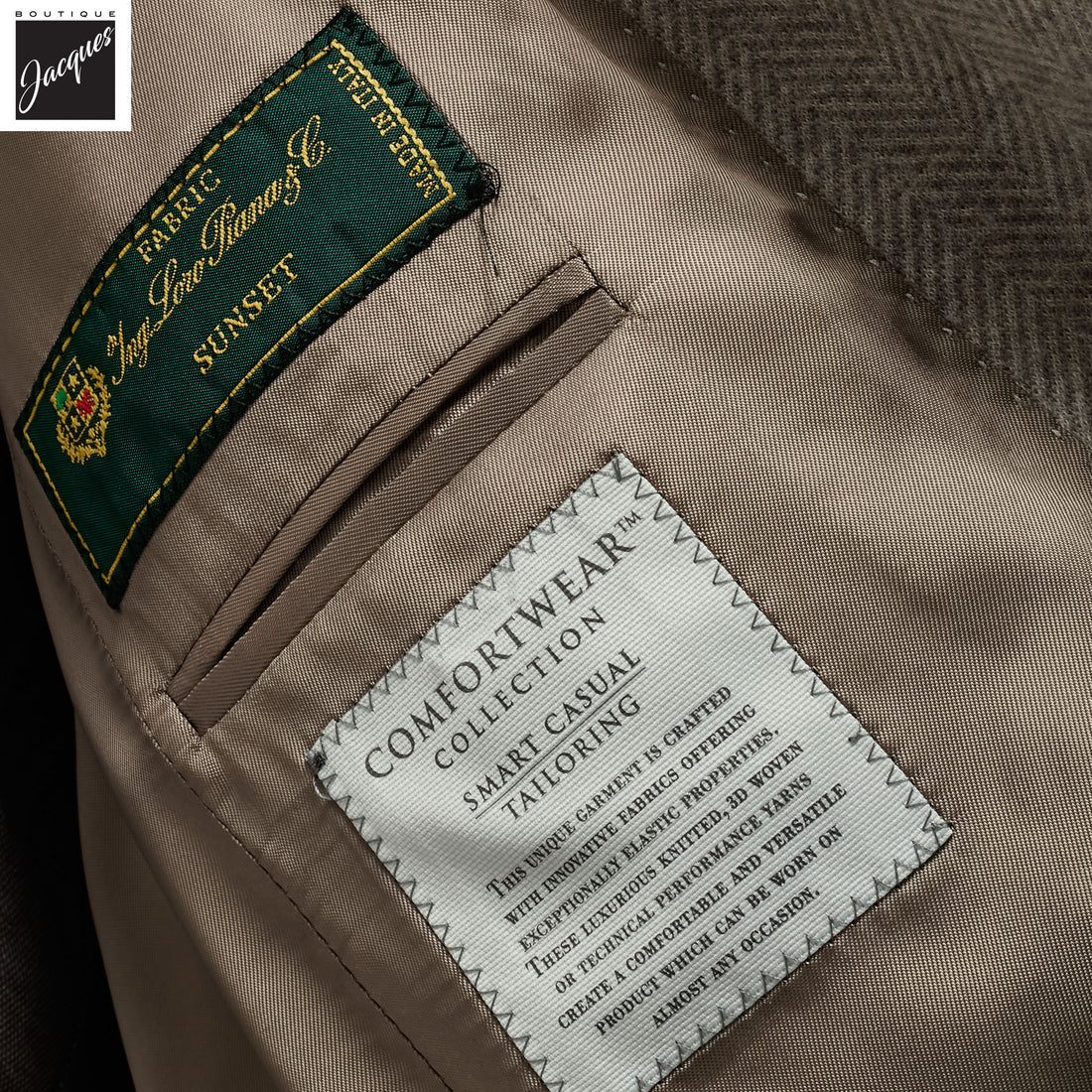 Beige Herringbone Cashmere Silk Hartford Contemporary Fit Unconstructed Sport Jacket - Jack Victor
