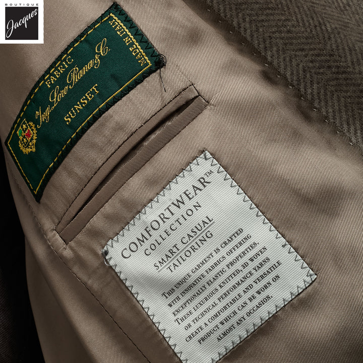 Beige Herringbone Cashmere Silk Hartford Contemporary Fit Unconstructed Sport Jacket - Jack Victor