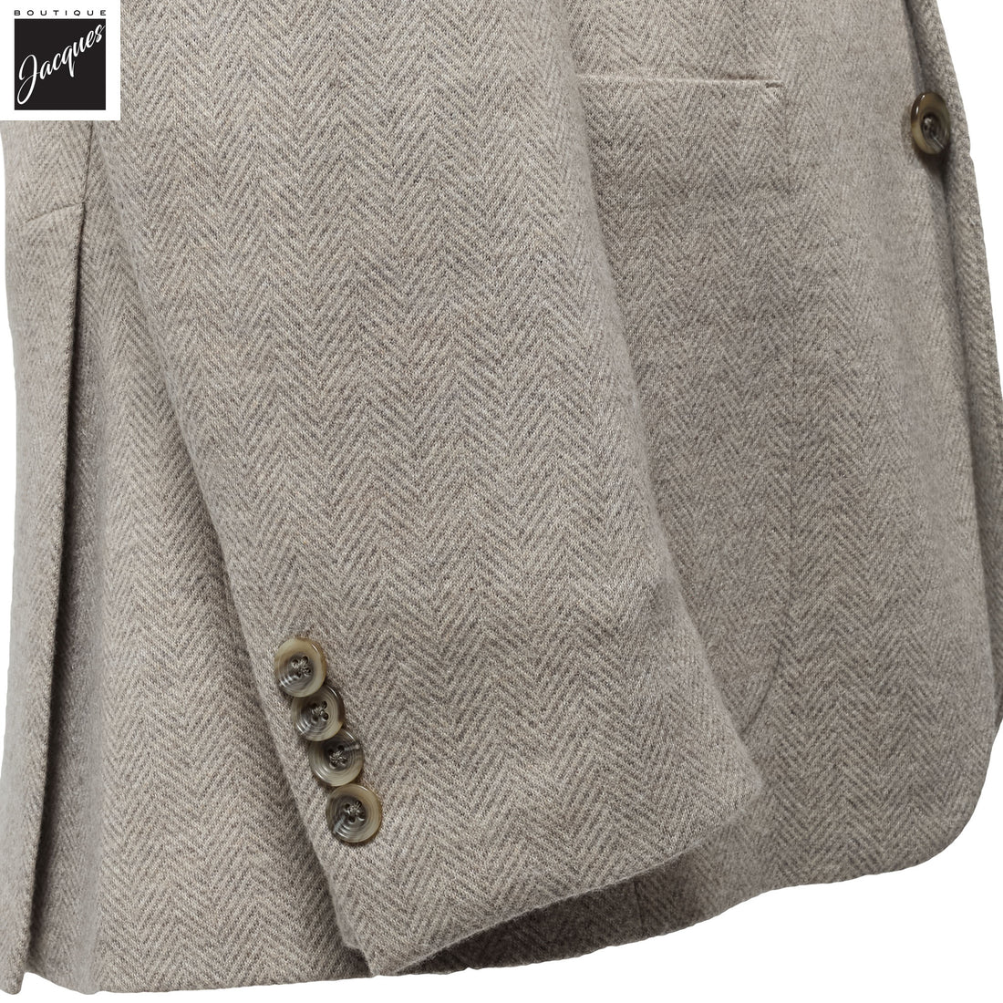 Beige Herringbone Cashmere Silk Hartford Contemporary Fit Unconstructed Sport Jacket - Jack Victor