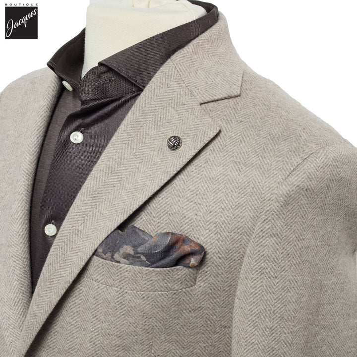 Beige Herringbone Cashmere Silk Hartford Contemporary Fit Unconstructed Sport Jacket - Jack Victor