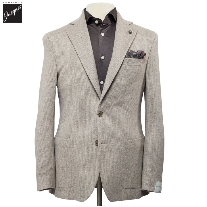 Beige Herringbone Cashmere Silk Hartford Contemporary Fit Unconstructed Sport Jacket - Jack Victor