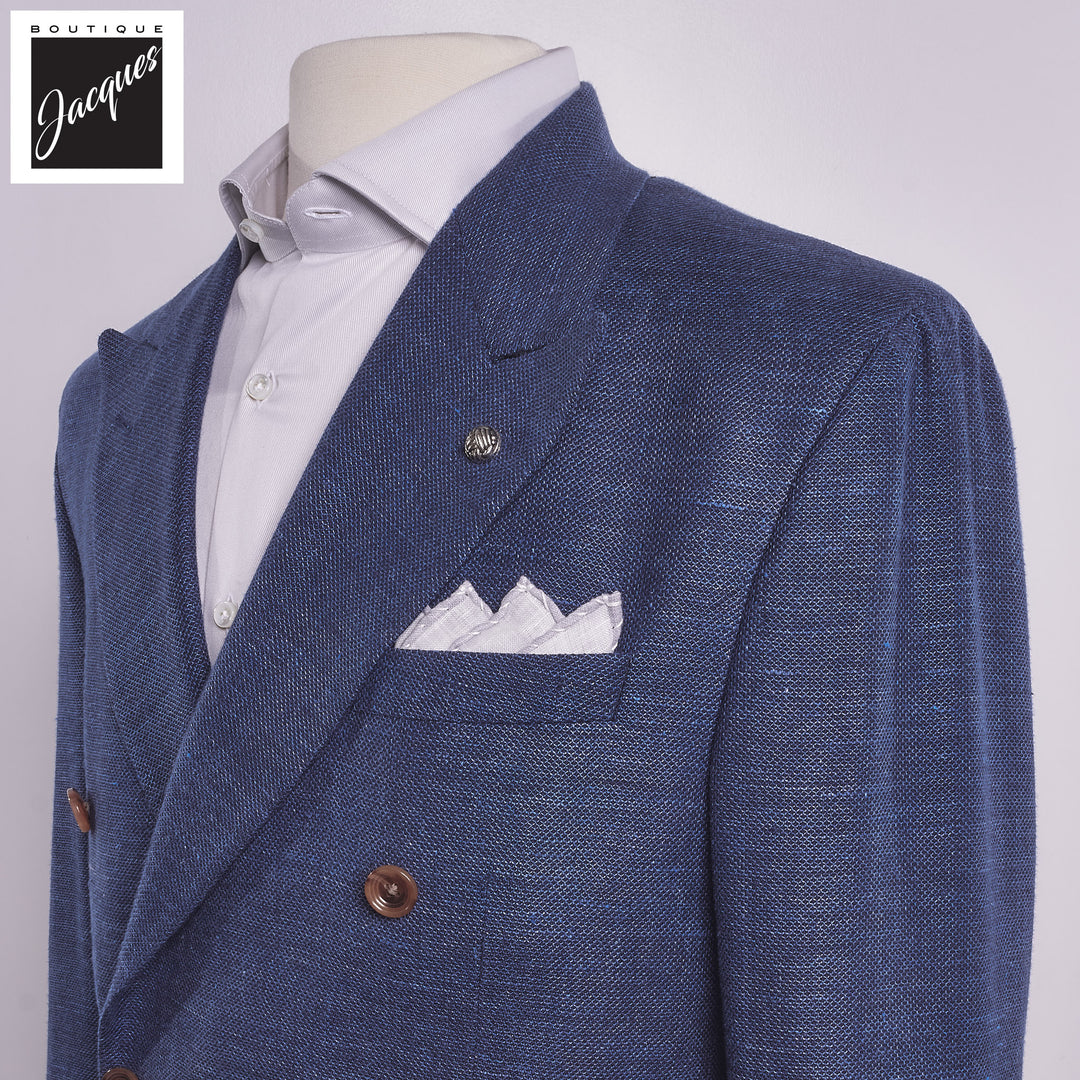 Mid Blue Honeycomb Hill Contemporary Fit Double-Breasted Sport Jacket - Jack Victor