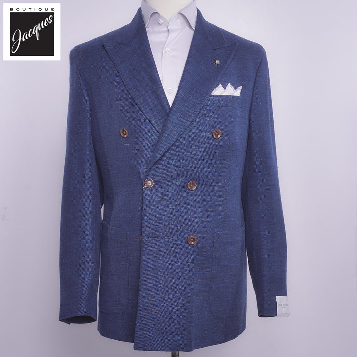 Mid Blue Honeycomb Hill Contemporary Fit Double-Breasted Sport Jacket - Jack Victor