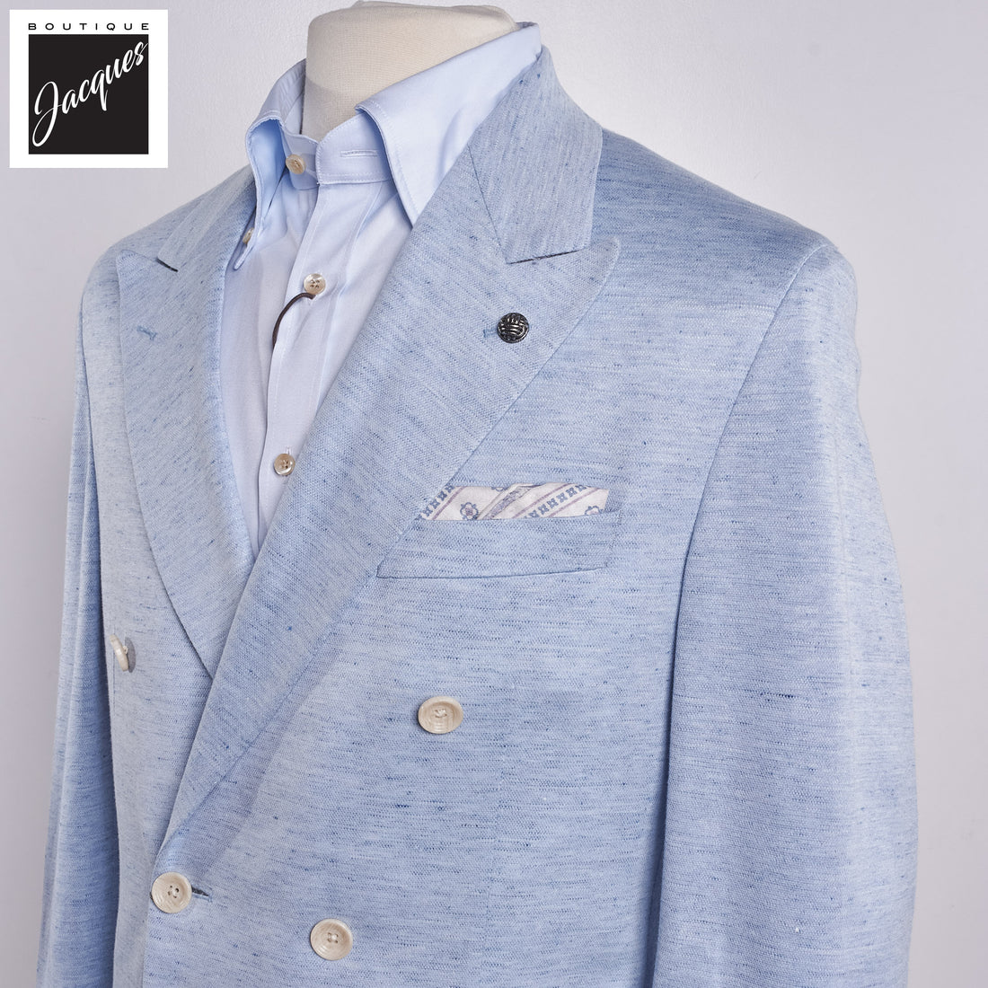 Light Blue Hill Contemporary Fit Double-Breasted Knit Sport Jacket - Jack Victor