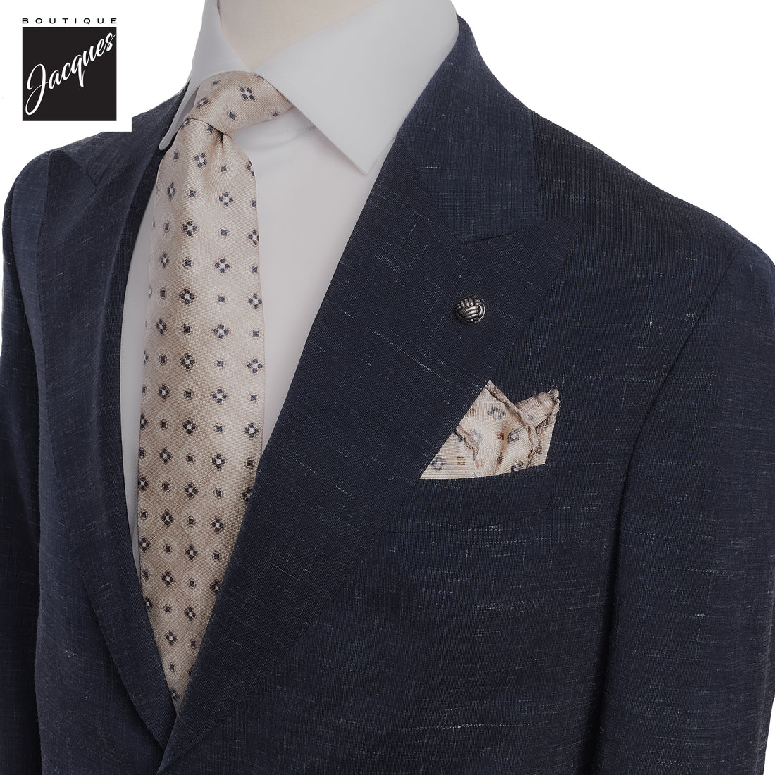 Blue Melange Neat Ivan Contemporary Fit Unconstructed Wool-Linen Suit - Jack Victor