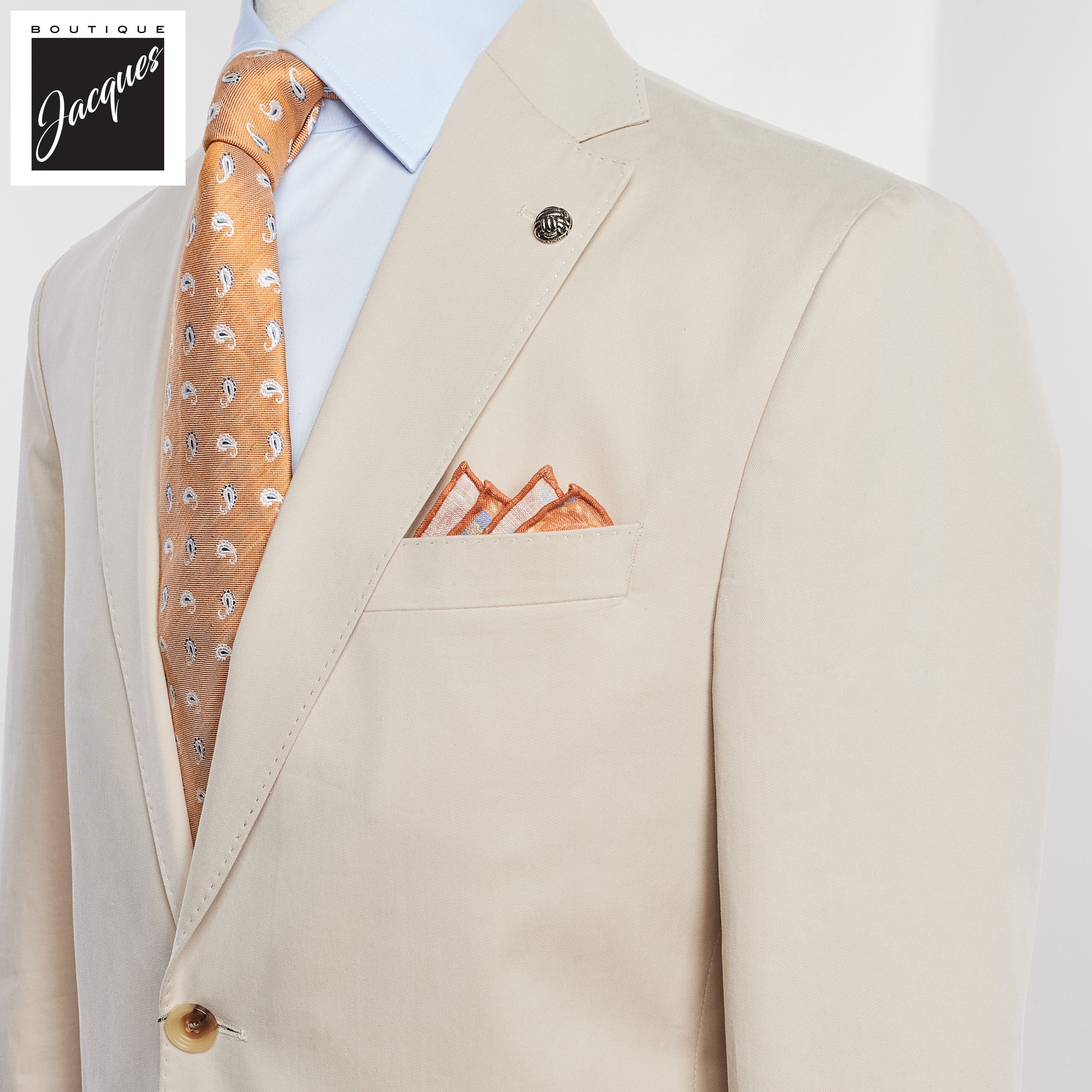 Beige Irving Cotton Cashmere Contemporary Fit Wool Suit - Jack Victor