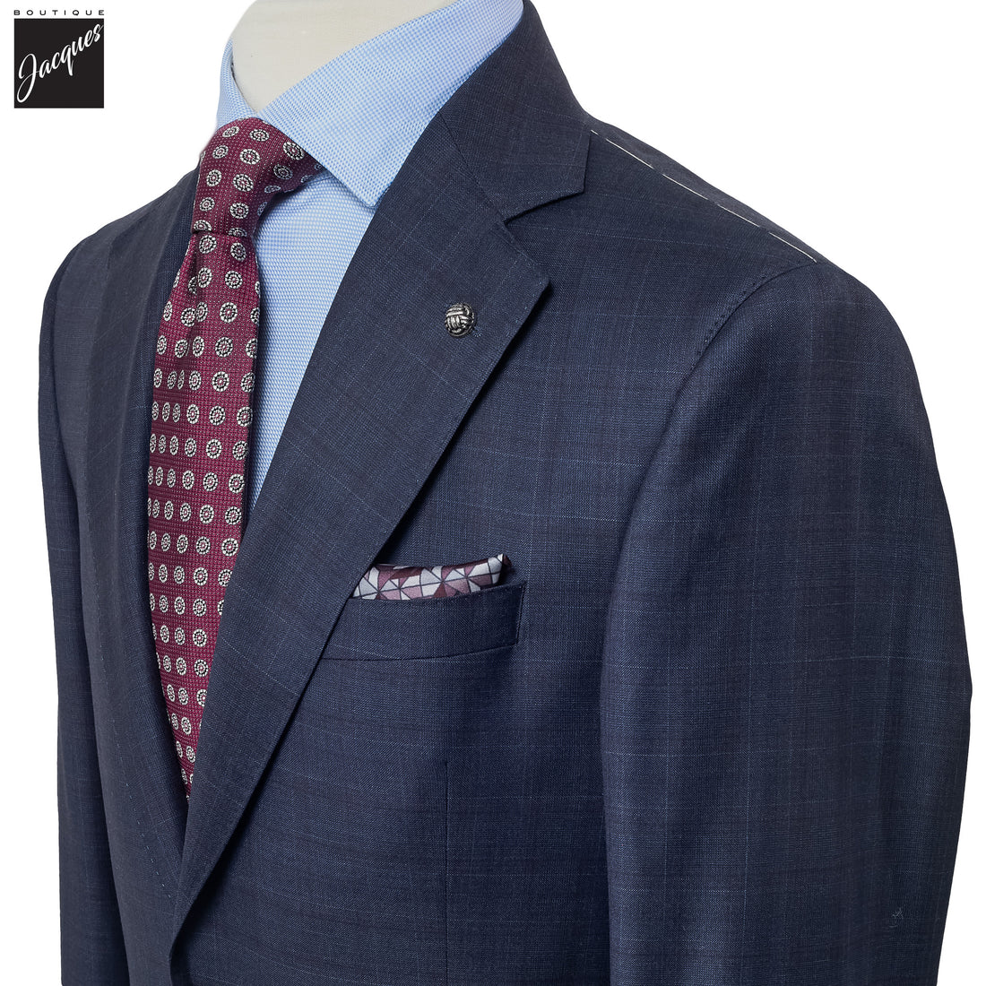 Blue Check Super 150s Merino Wool Mason Contemporary Fit Suit - Jack Victor 1913