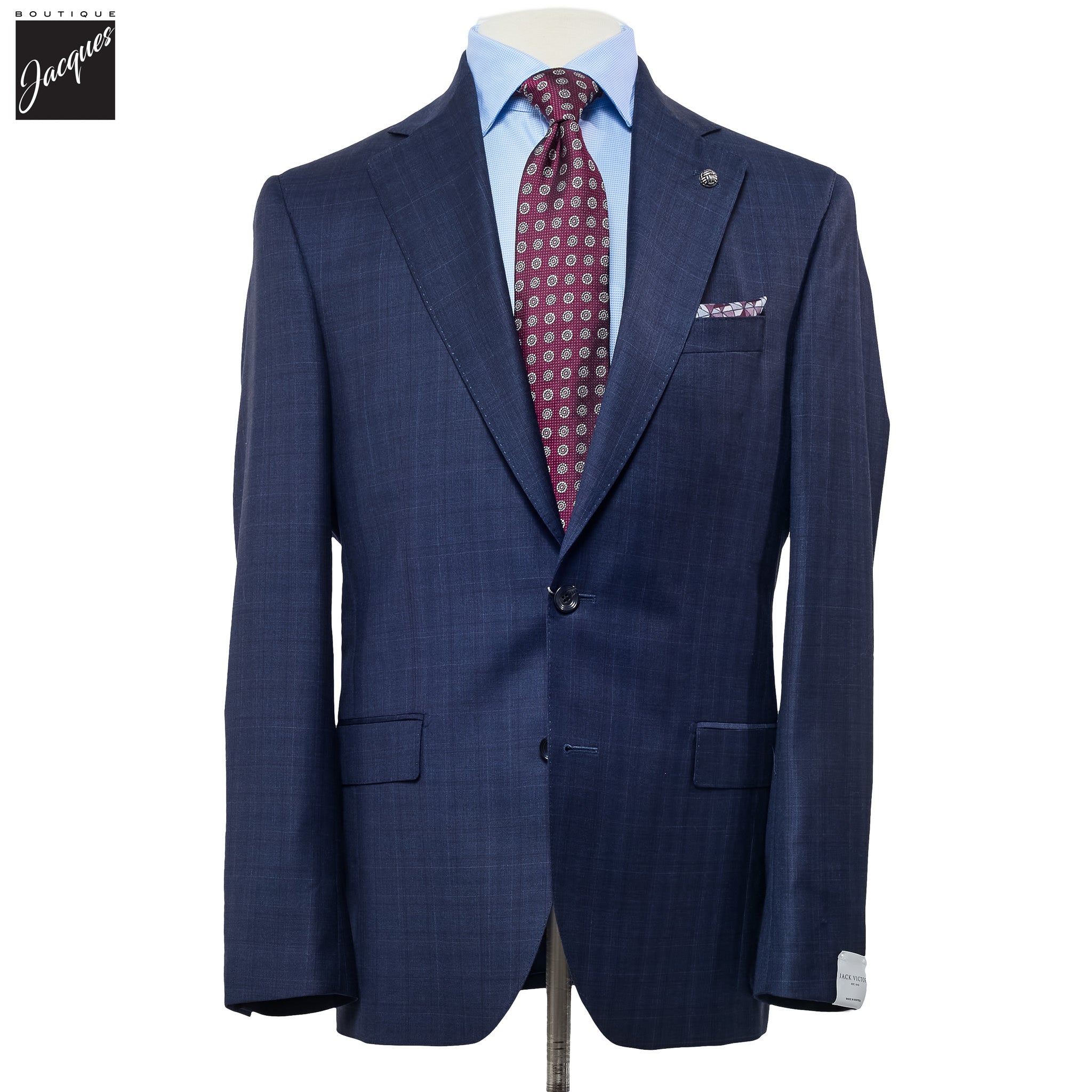 Blue Check Super 150s Merino Wool Mason Contemporary Fit Suit - Jack Victor 1913