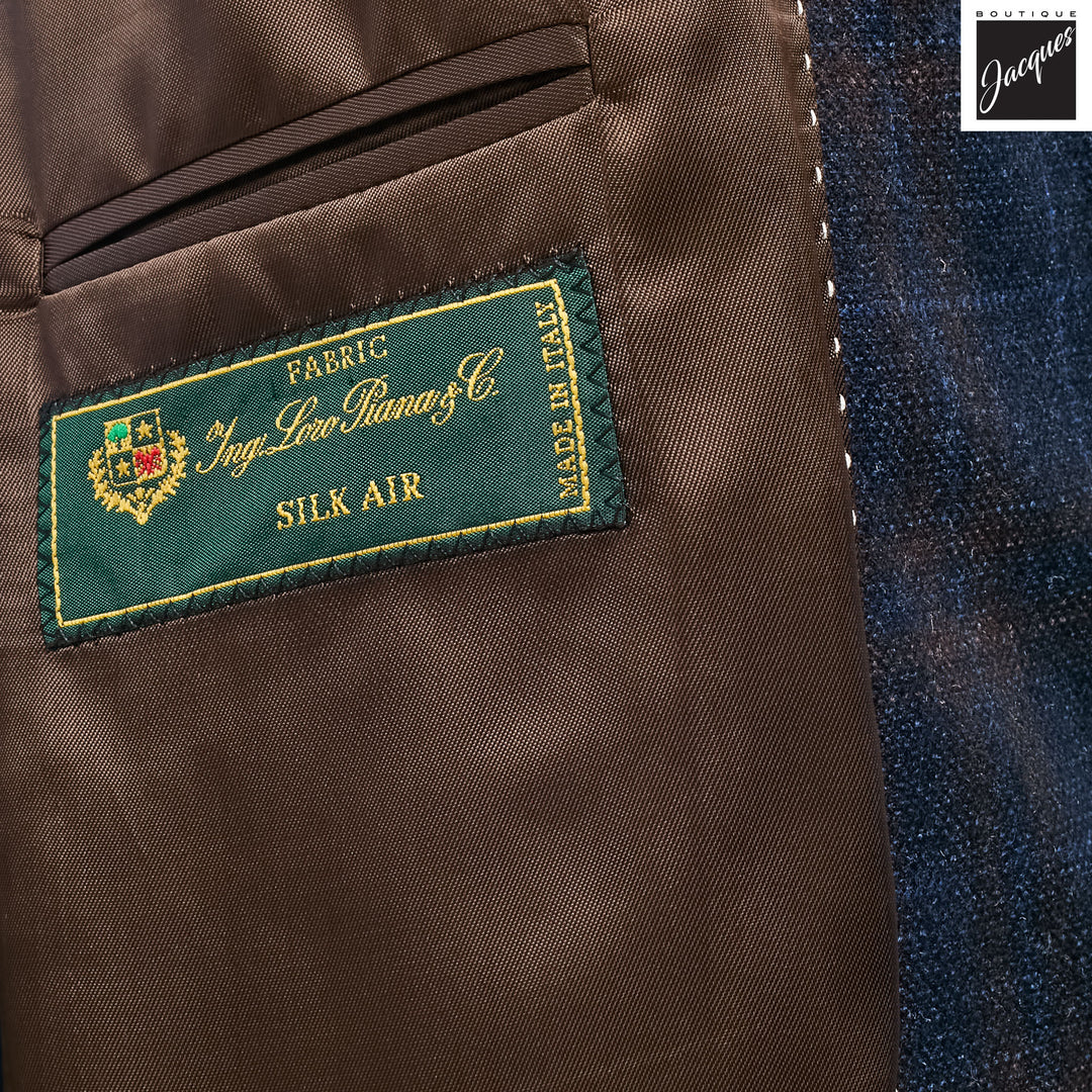 Navy & Brown Check Loro Piana Wool/Silk/Cashmere Sport Jacket - Jack Victor