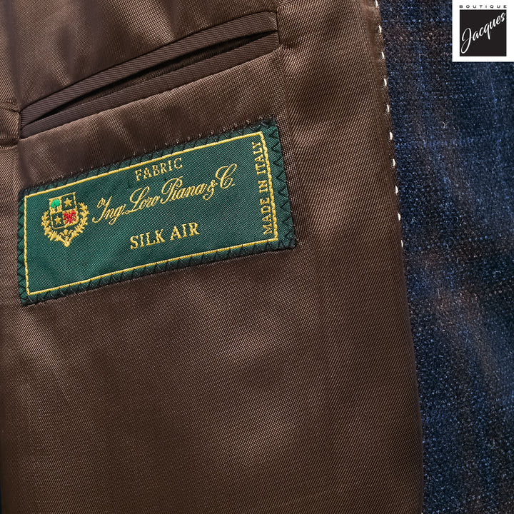 Navy & Brown Check Loro Piana Wool/Silk/Cashmere Sport Jacket - Jack Victor