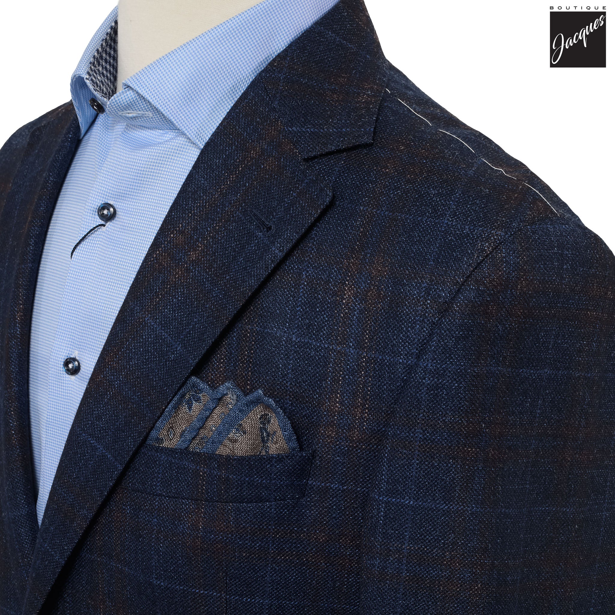 Navy & Brown Check Loro Piana Wool/Silk/Cashmere Sport Jacket - Jack Victor