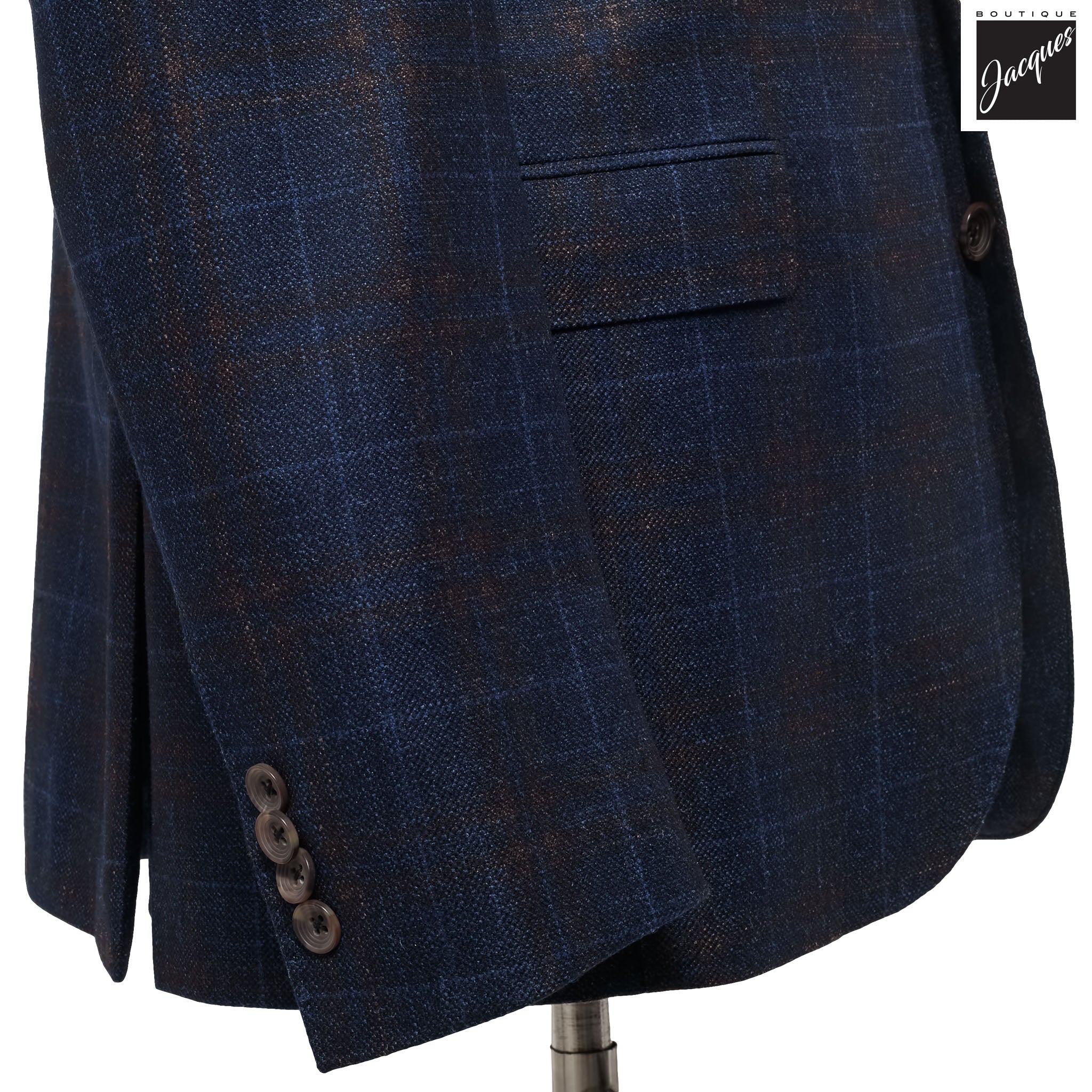 Navy & Brown Check Loro Piana Wool/Silk/Cashmere Sport Jacket - Jack Victor