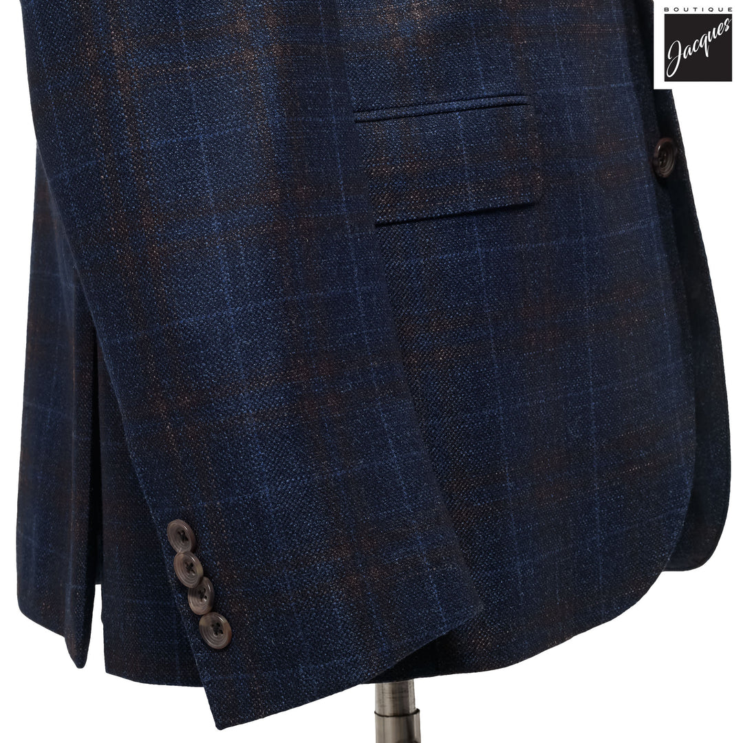Navy & Brown Check Loro Piana Wool/Silk/Cashmere Sport Jacket - Jack Victor