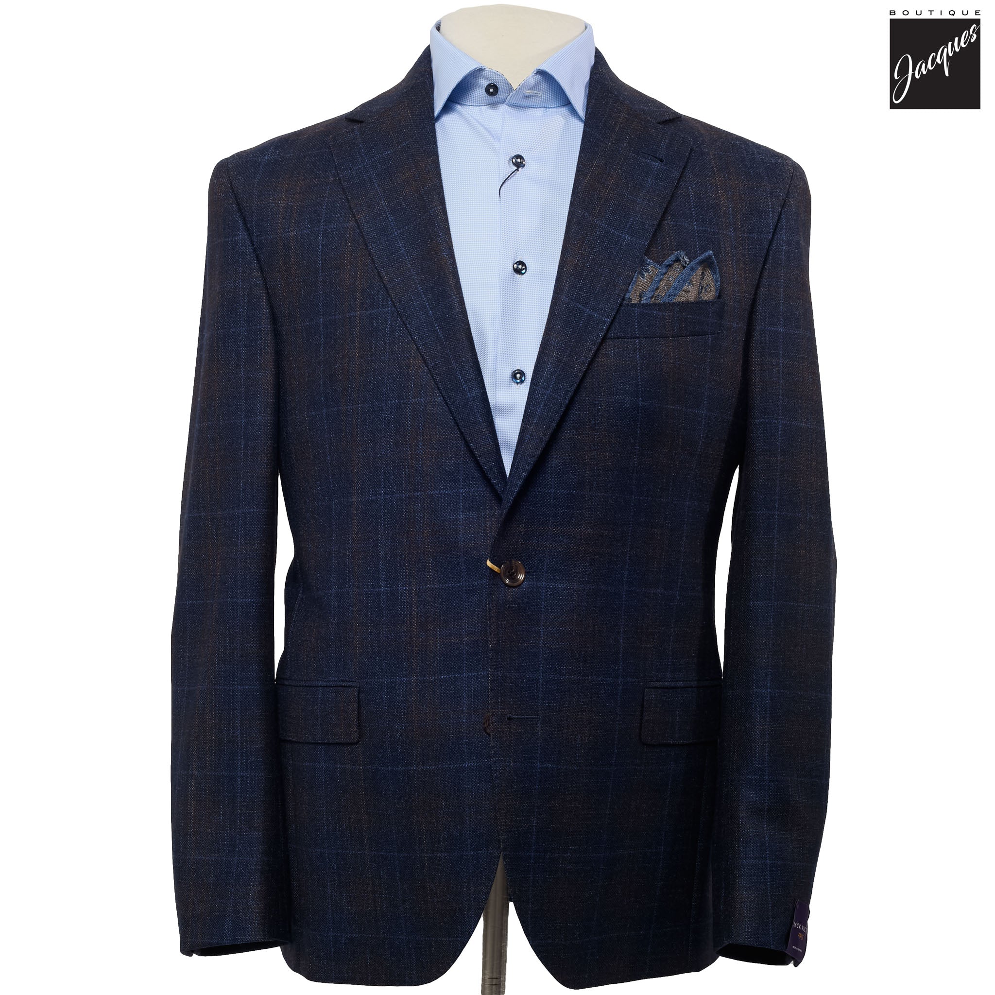 Navy & Brown Check Loro Piana Wool/Silk/Cashmere Sport Jacket - Jack Victor