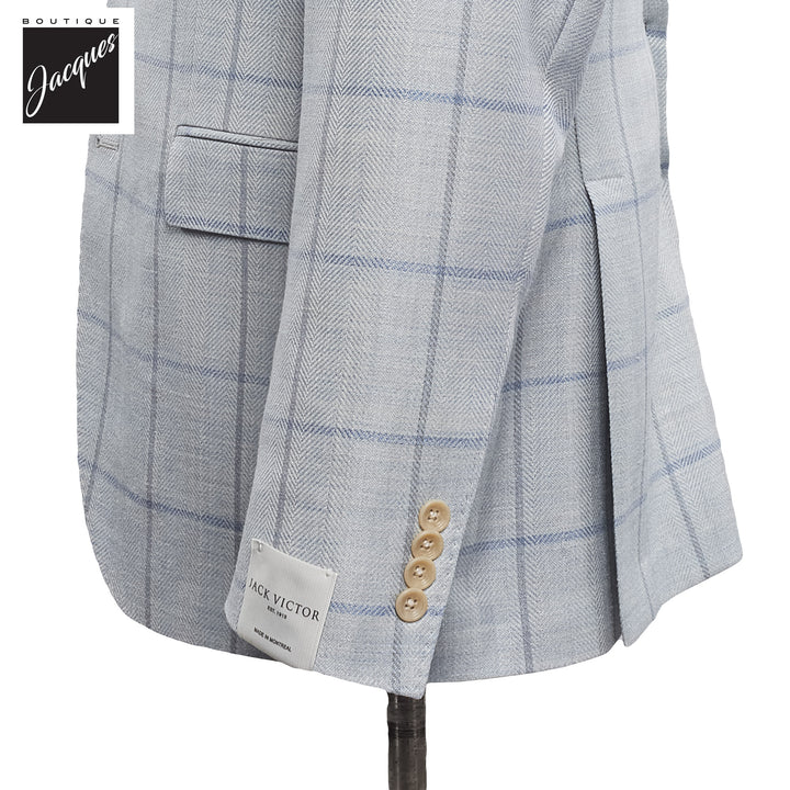 Pale Blue Windowpane Wool/Silk/Linen McAllen Contemporary Fit Sport Jacket - Jack Victor