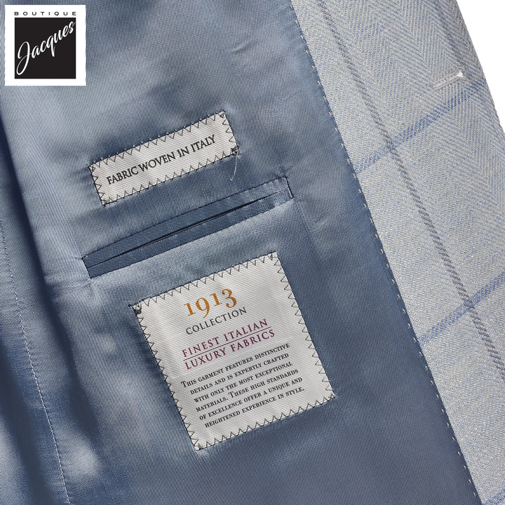 Pale Blue Windowpane Wool/Silk/Linen McAllen Contemporary Fit Sport Jacket - Jack Victor