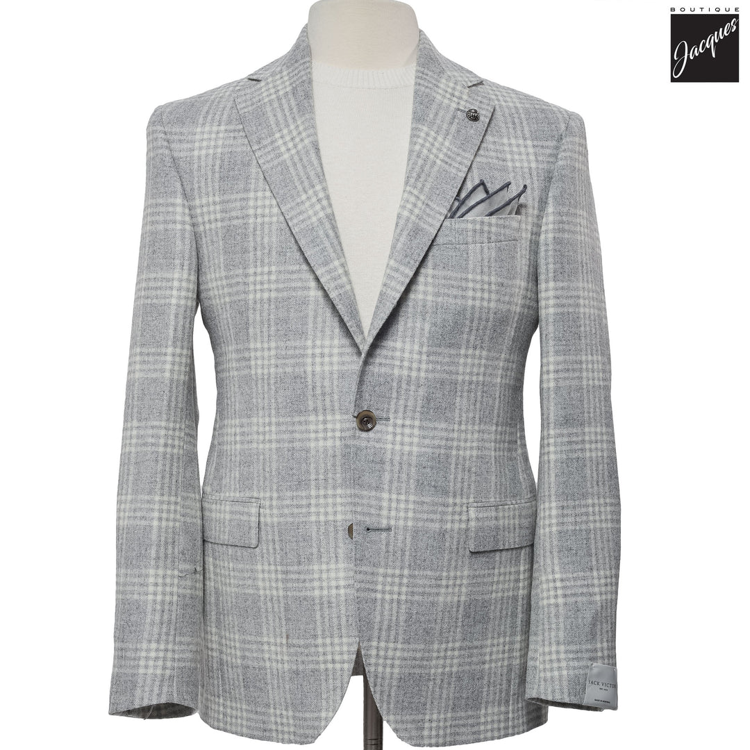 Light Gray Check McAllen Contemporary Fit Alpaca/Wool Sport Jacket - Jack Victor