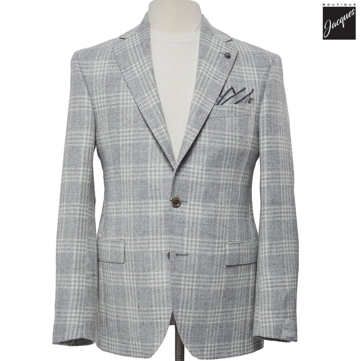 Light Gray Check McAllen Contemporary Fit Alpaca/Wool Sport Jacket - Jack Victor