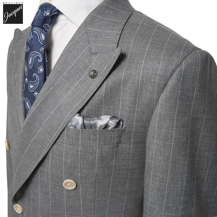 Gray Striped Double-Breasted Super 150s Wool Merlin Contemporary Fit Suit - Jack Victor 1913 - Boutique Jacques International