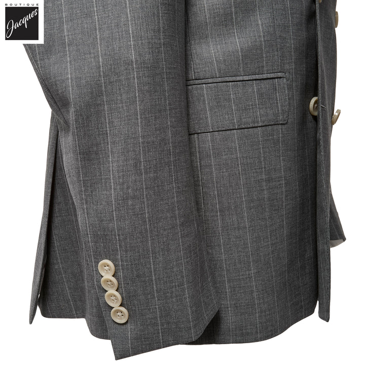 Gray Striped Double-Breasted Super 150s Wool Merlin Contemporary Fit Suit - Jack Victor 1913 - Boutique Jacques International