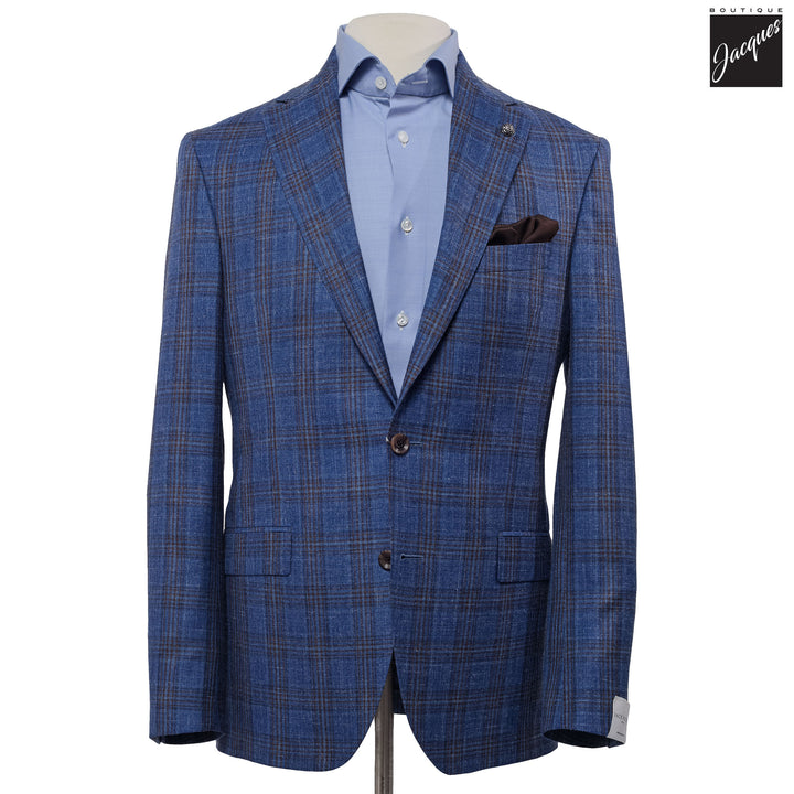 Blue Plaid Wool-Silk-Linen Midland Contemporary Fit Sport Jacket - Jack Victor