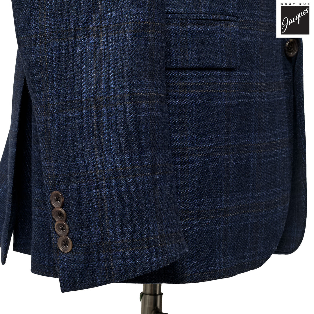 Dark Blue Check Wool-Silk-Cashmere Midland Contemporary Fit Sport Jacket - Jack Victor - Boutique Jacques International