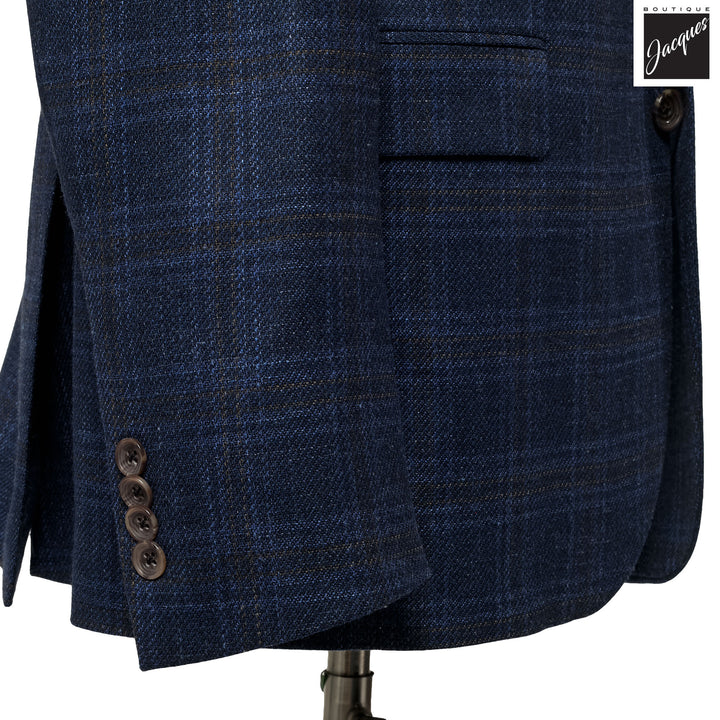 Dark Blue Check Wool-Silk-Cashmere Midland Contemporary Fit Sport Jacket - Jack Victor - Boutique Jacques International