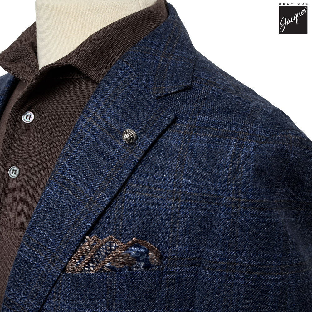 Dark Blue Check Wool-Silk-Cashmere Midland Contemporary Fit Sport Jacket - Jack Victor - Boutique Jacques International