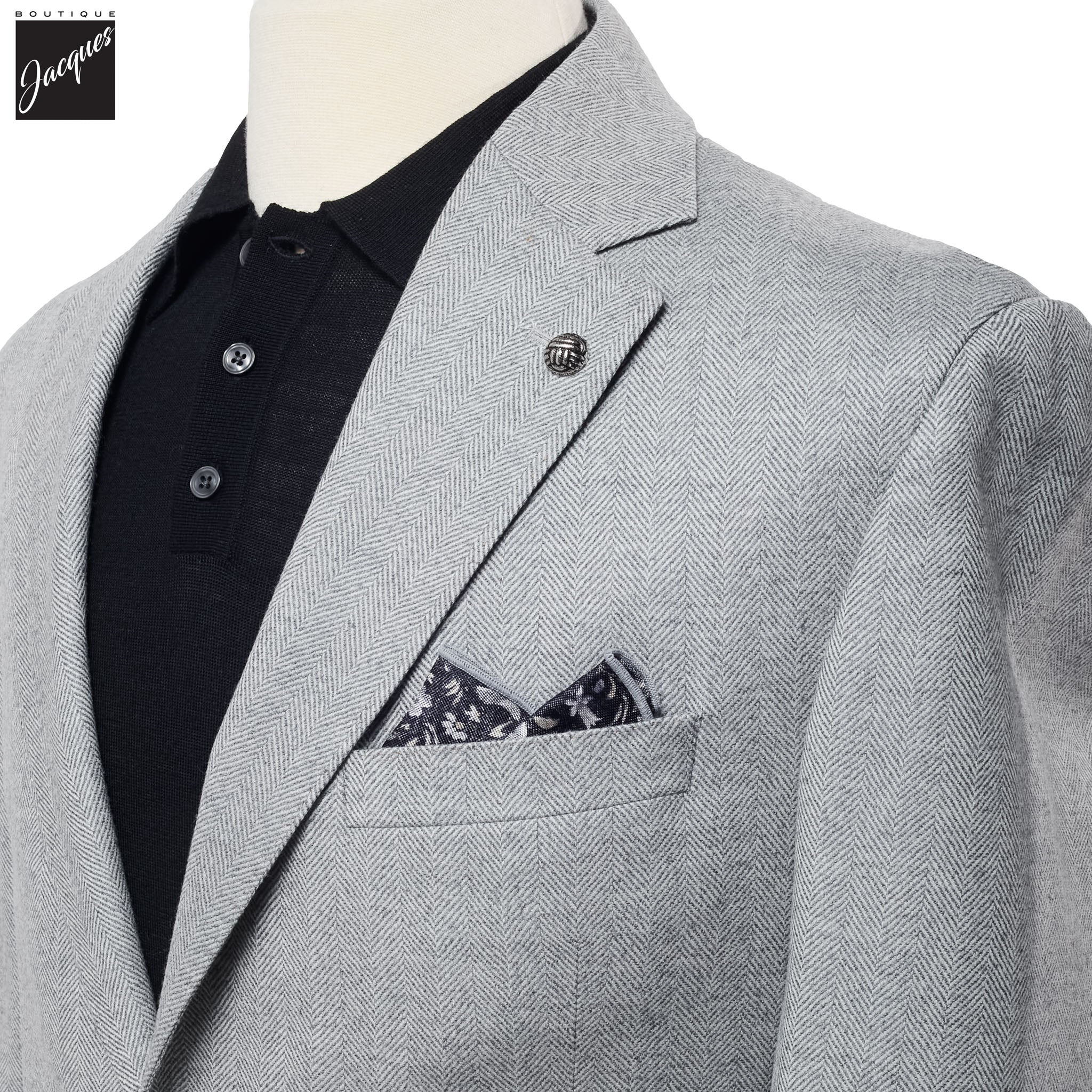 Gray Herringbone Midland Contemporary Wool Cashmere Sport Jacket - Jack Victor