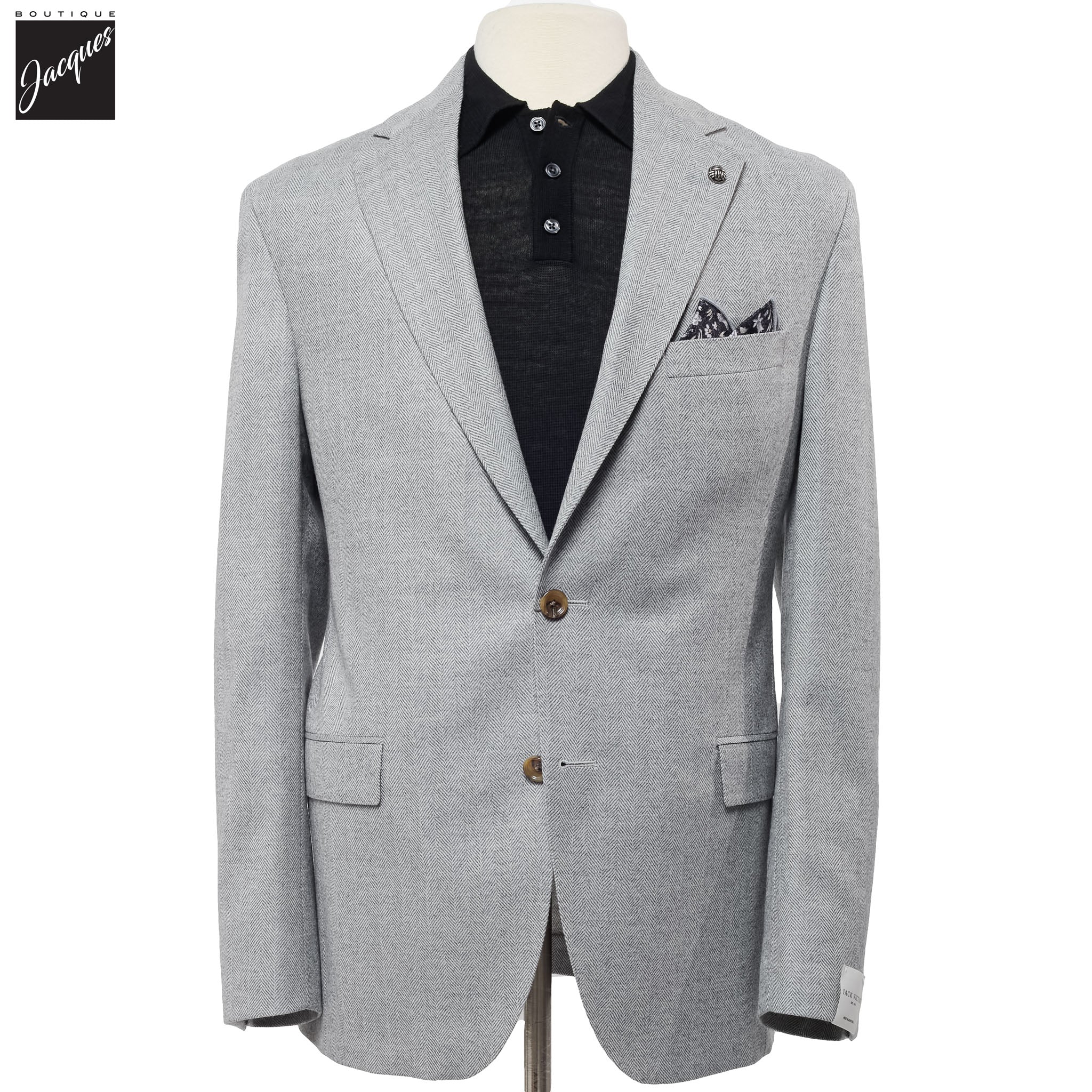 Gray Herringbone Midland Contemporary Wool Cashmere Sport Jacket - Jack Victor