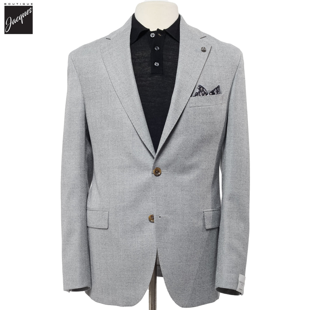 Gray Herringbone Midland Contemporary Wool Cashmere Sport Jacket - Jack Victor