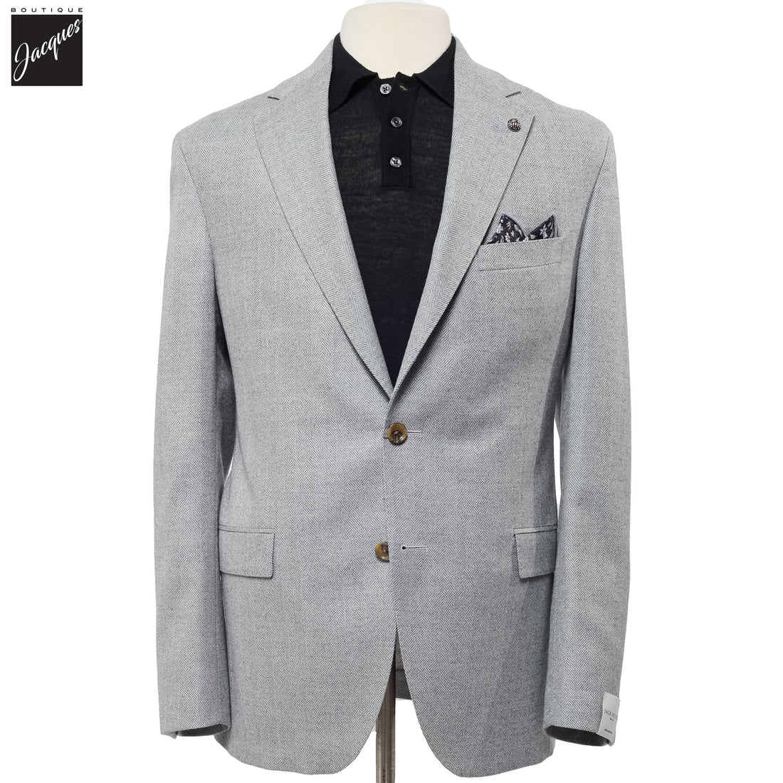 Gray Herringbone Midland Contemporary Wool Cashmere Sport Jacket - Jack Victor
