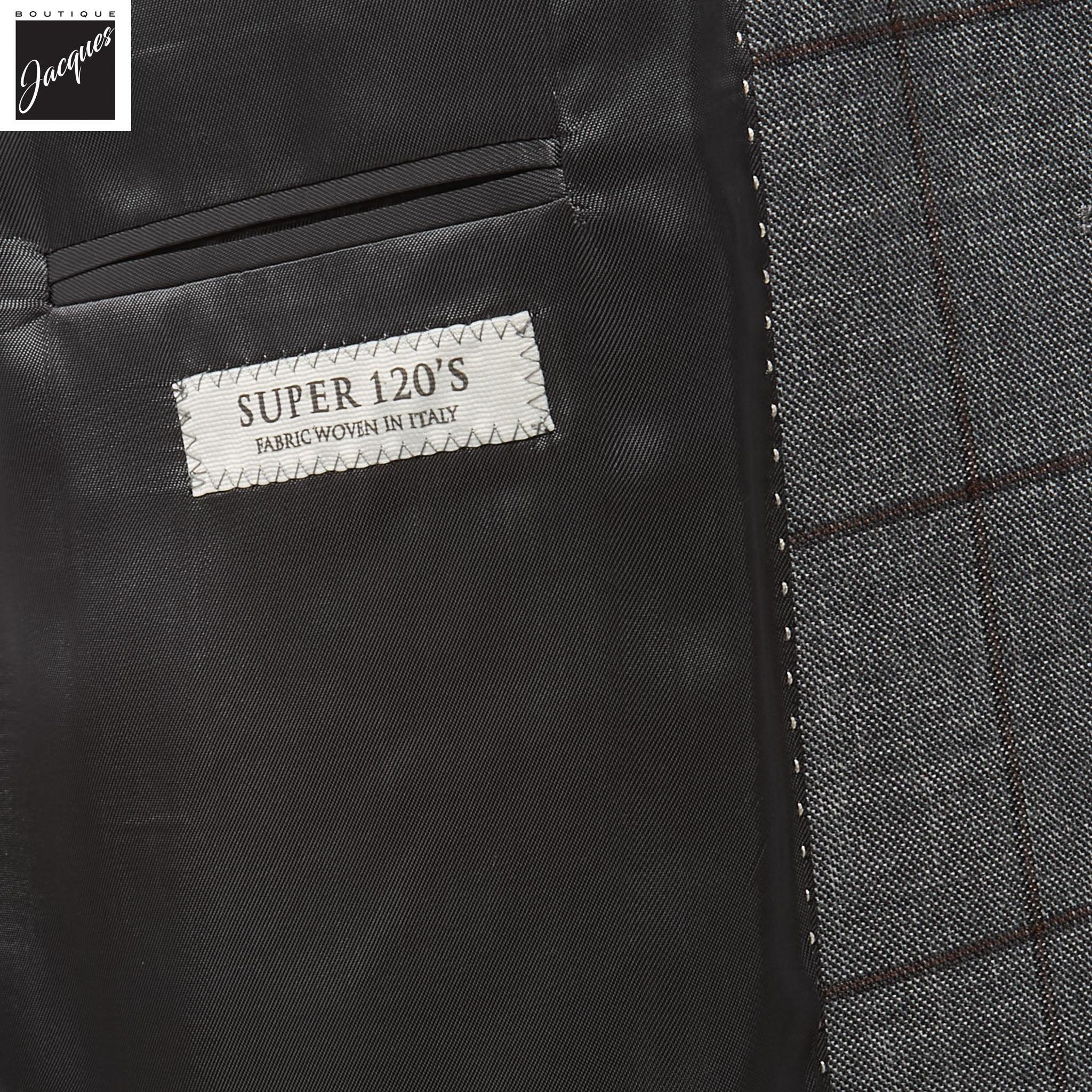 Gray & Brown Windowpane Montana Contemporary Fit Wool Suit - Jack Victor - Boutique Jacques International