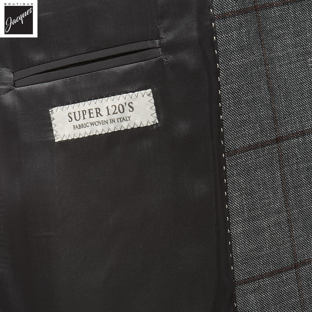 Gray & Brown Windowpane Montana Contemporary Fit Wool Suit - Jack Victor - Boutique Jacques International