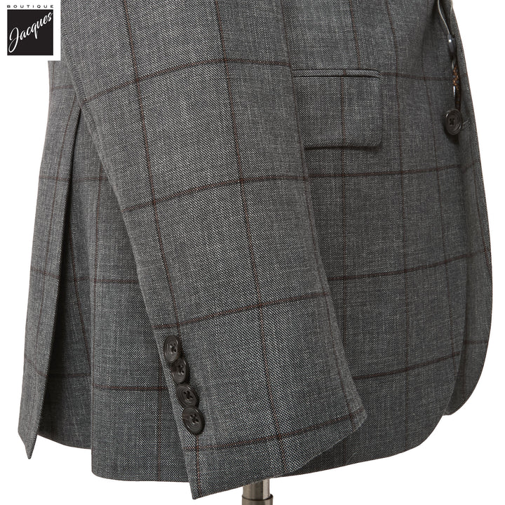 Gray & Brown Windowpane Montana Contemporary Fit Wool Suit - Jack Victor - Boutique Jacques International