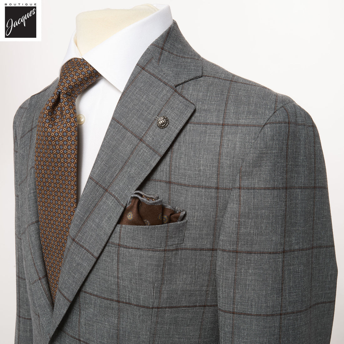 Gray & Brown Windowpane Montana Contemporary Fit Wool Suit - Jack Victor - Boutique Jacques International