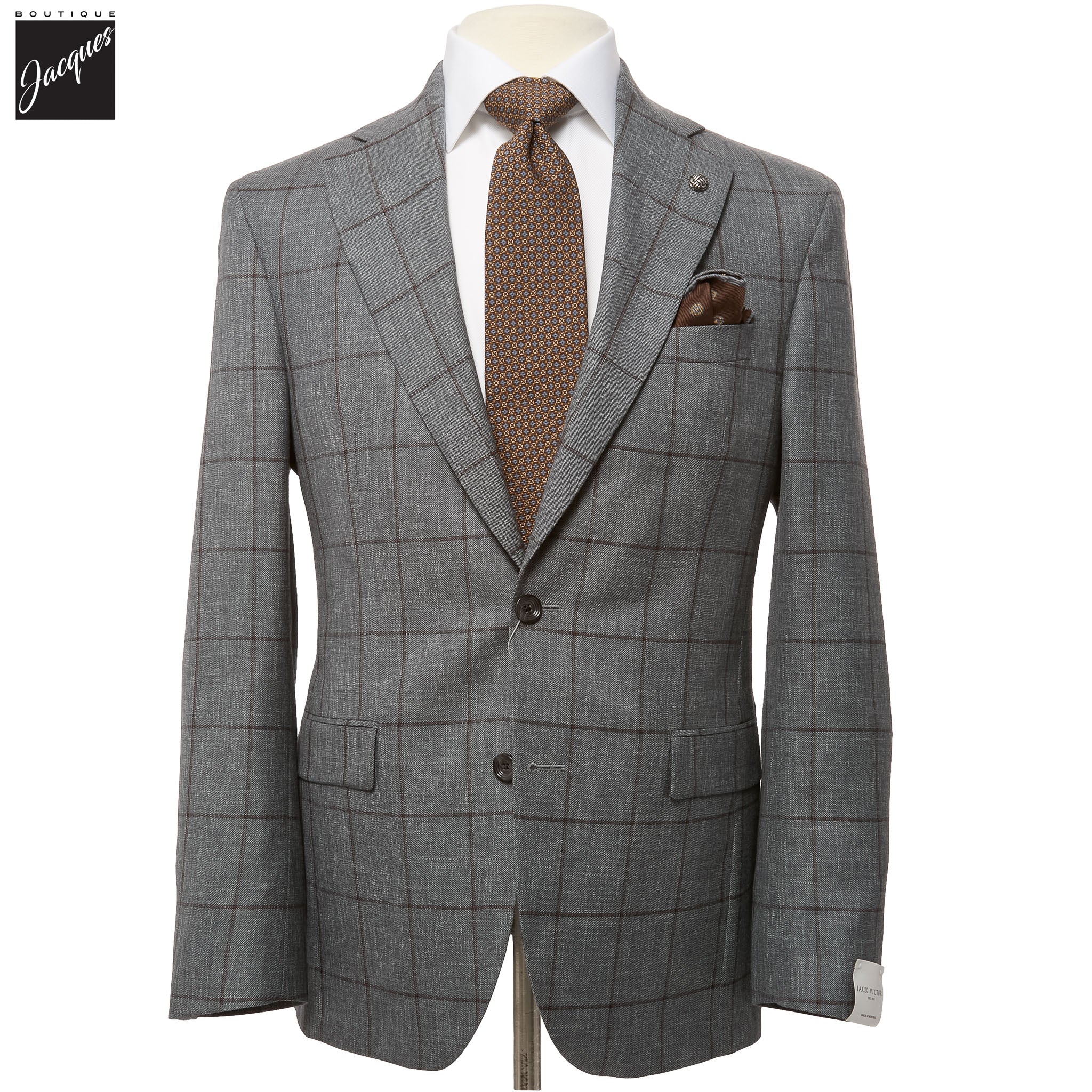 Gray & Brown Windowpane Montana Contemporary Fit Wool Suit - Jack Victor - Boutique Jacques International