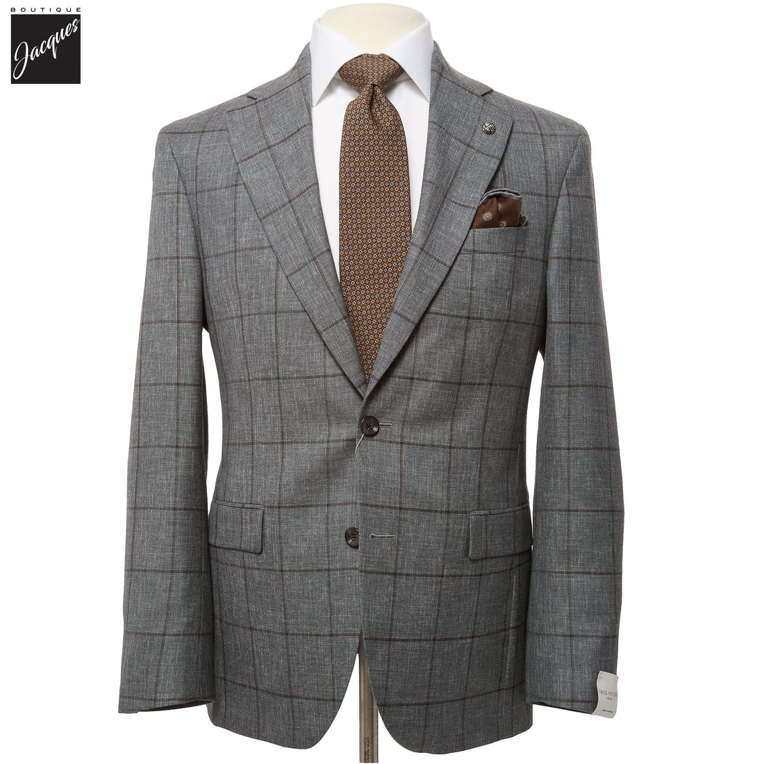 Gray & Brown Windowpane Montana Contemporary Fit Wool Suit - Jack Victor - Boutique Jacques International