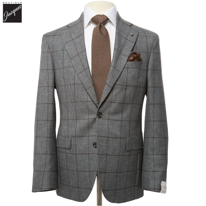 Gray & Brown Windowpane Montana Contemporary Fit Wool Suit - Jack Victor - Boutique Jacques International