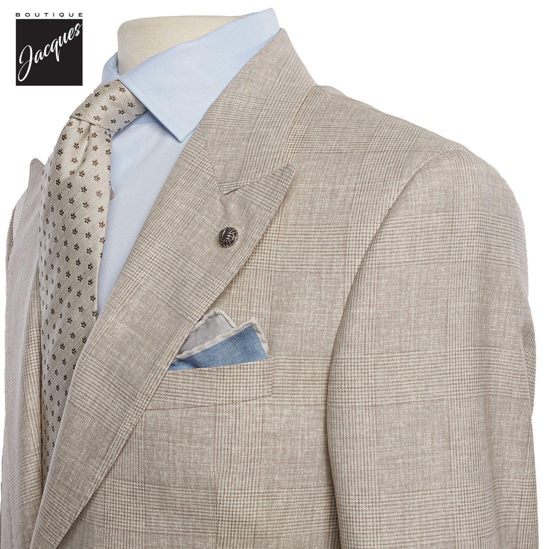 Oatmeal Prince-of-Wales Barberis Wool Morgan Contemporary Fit Suit - Jack Victor 1913