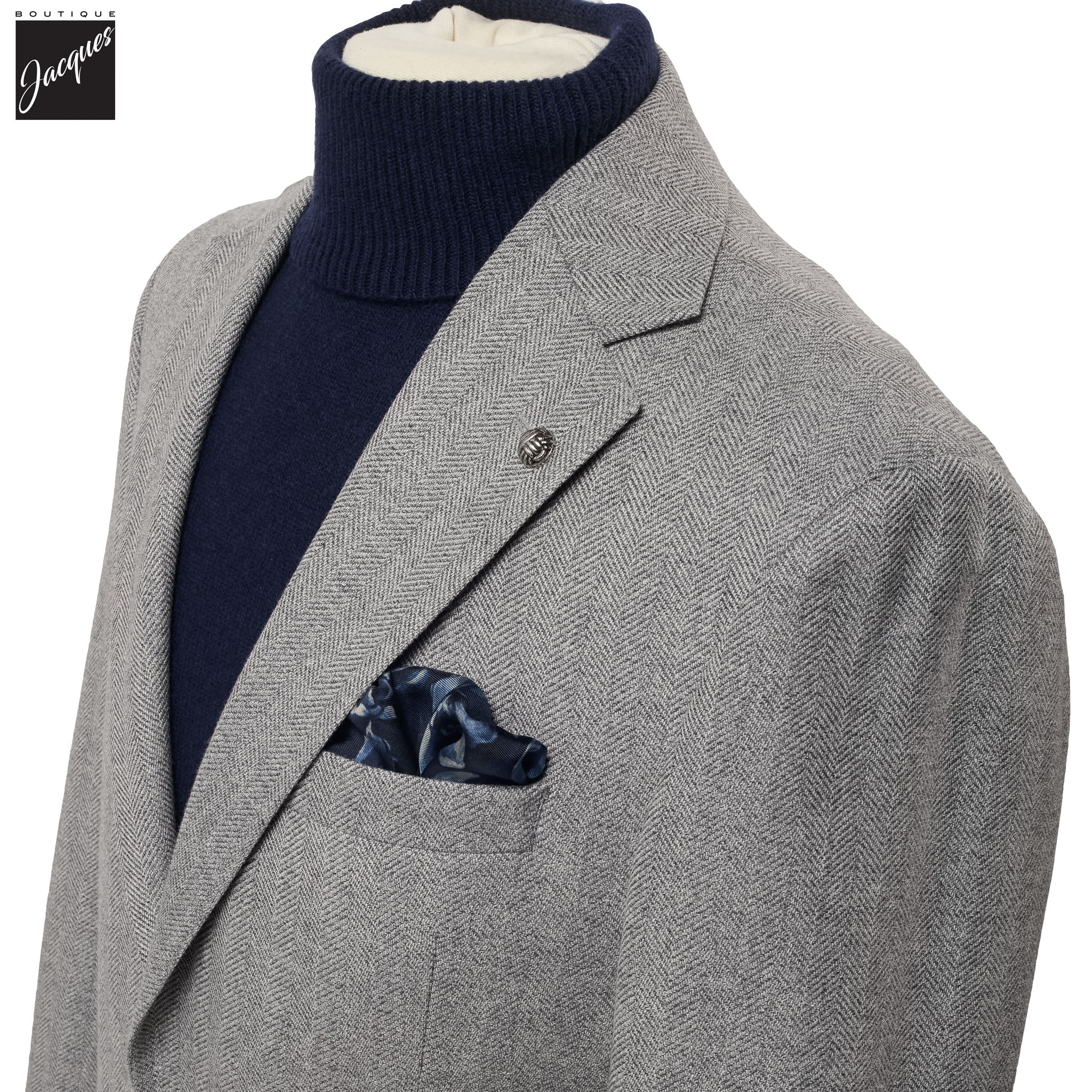 Gray Herringbone Morton Contemporary Fit Unconstructed Wool Blend Sport Jacket - Jack Victor