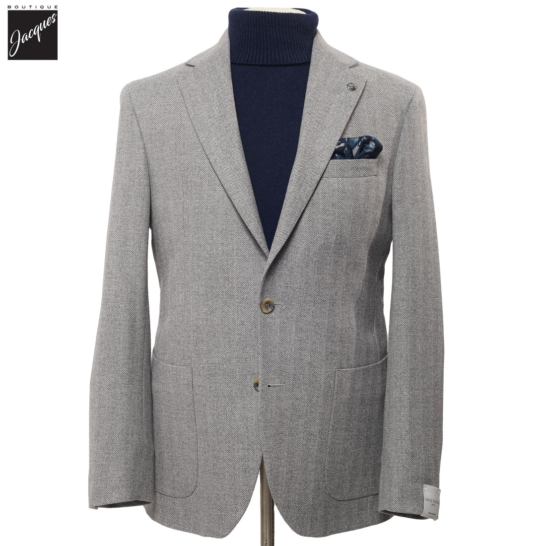 Gray Herringbone Morton Contemporary Fit Unconstructed Wool Blend Sport Jacket - Jack Victor