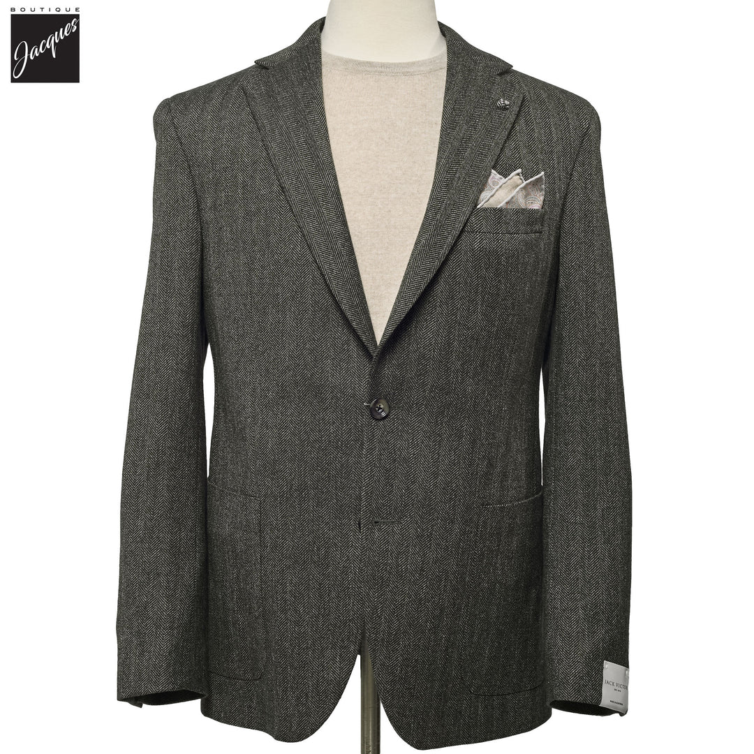 Olive Green Wool Cotton Morton Contemporary Fit Sport Jacket - Jack Victor