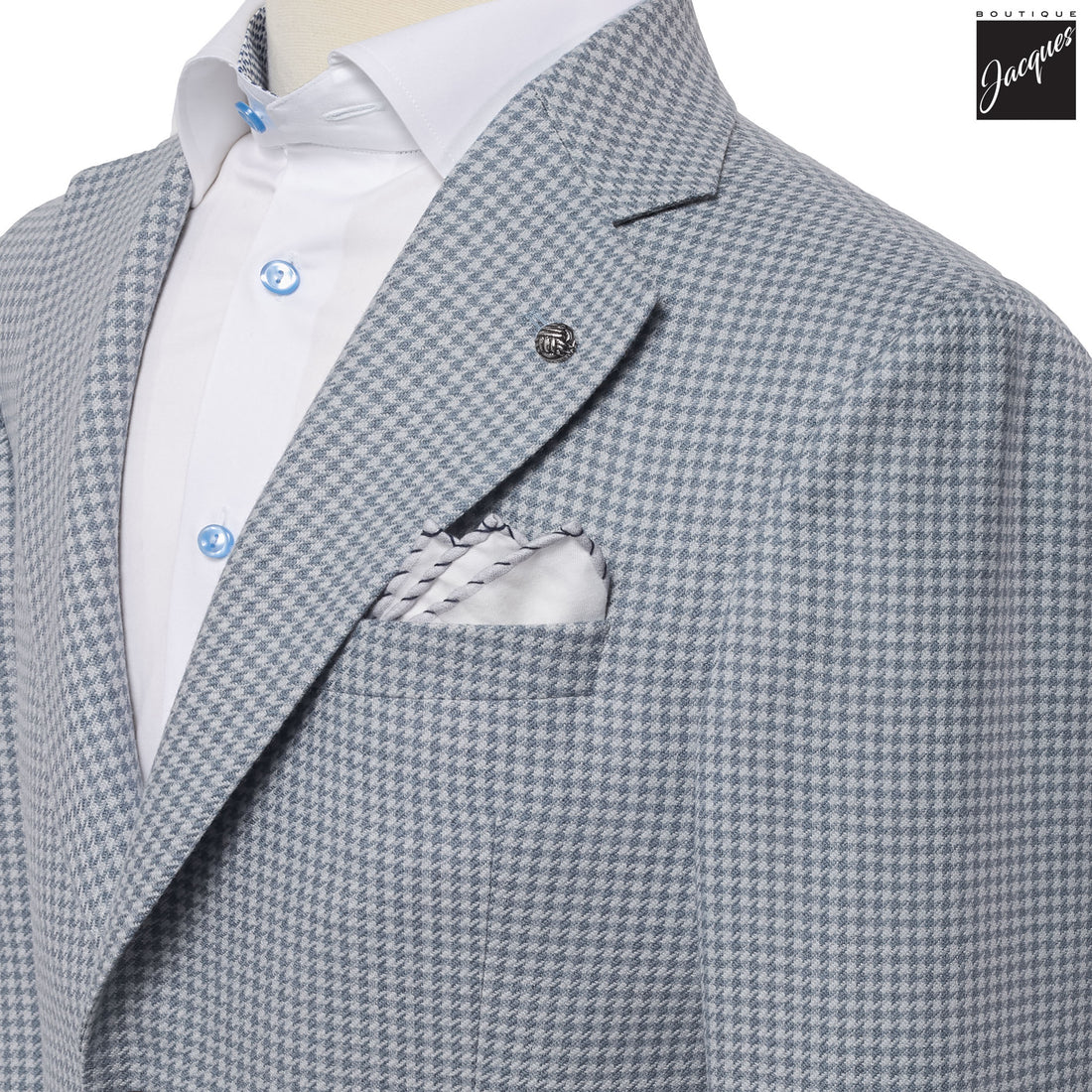 Light Blue Houndstooth Drago Wool Cashmere Myles Contemporary Fit Sport Jacket - Jack Victor