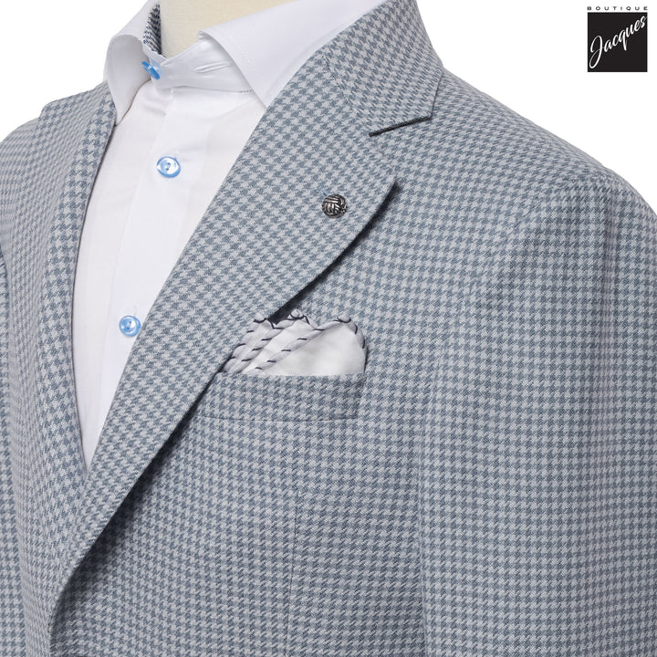 Light Blue Houndstooth Drago Wool Cashmere Myles Contemporary Fit Sport Jacket - Jack Victor