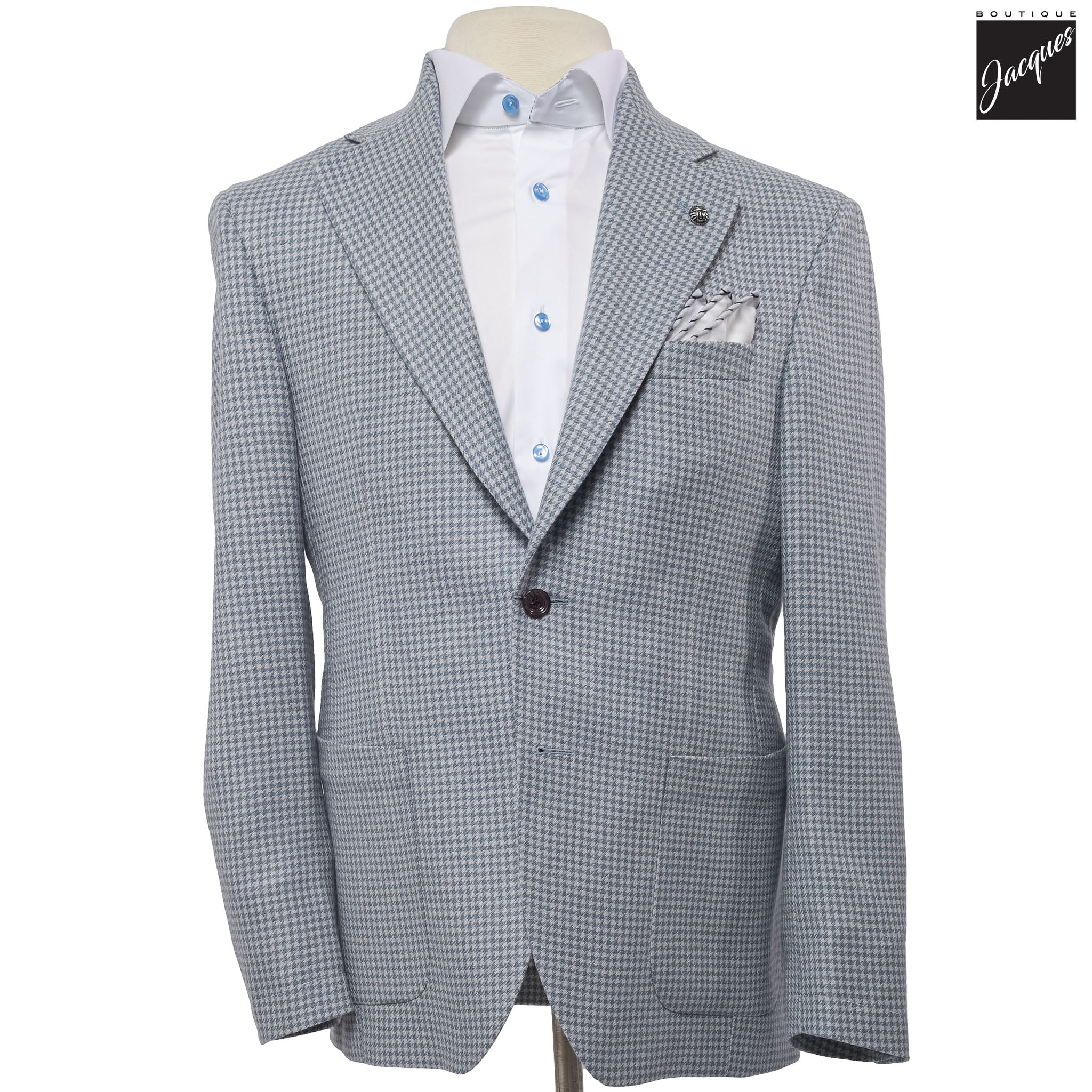 Light Blue Houndstooth Drago Wool Cashmere Myles Contemporary Fit Sport Jacket - Jack Victor