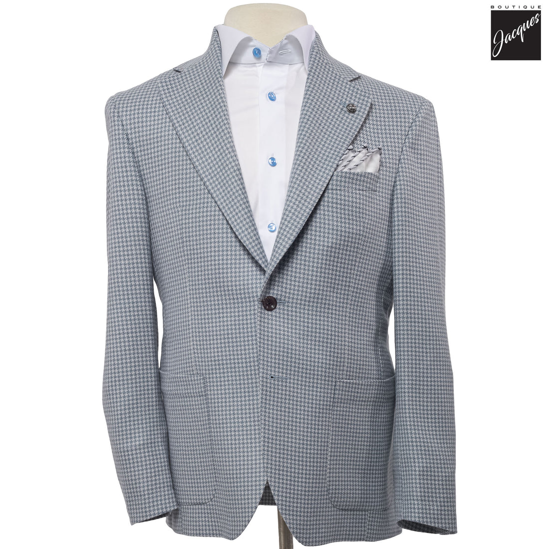 Light Blue Houndstooth Drago Wool Cashmere Myles Contemporary Fit Sport Jacket - Jack Victor