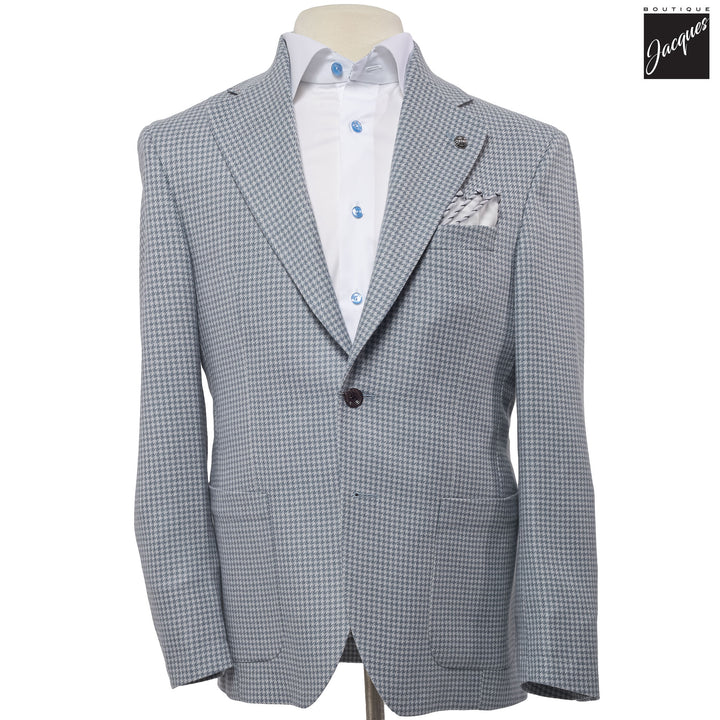 Light Blue Houndstooth Drago Wool Cashmere Myles Contemporary Fit Sport Jacket - Jack Victor
