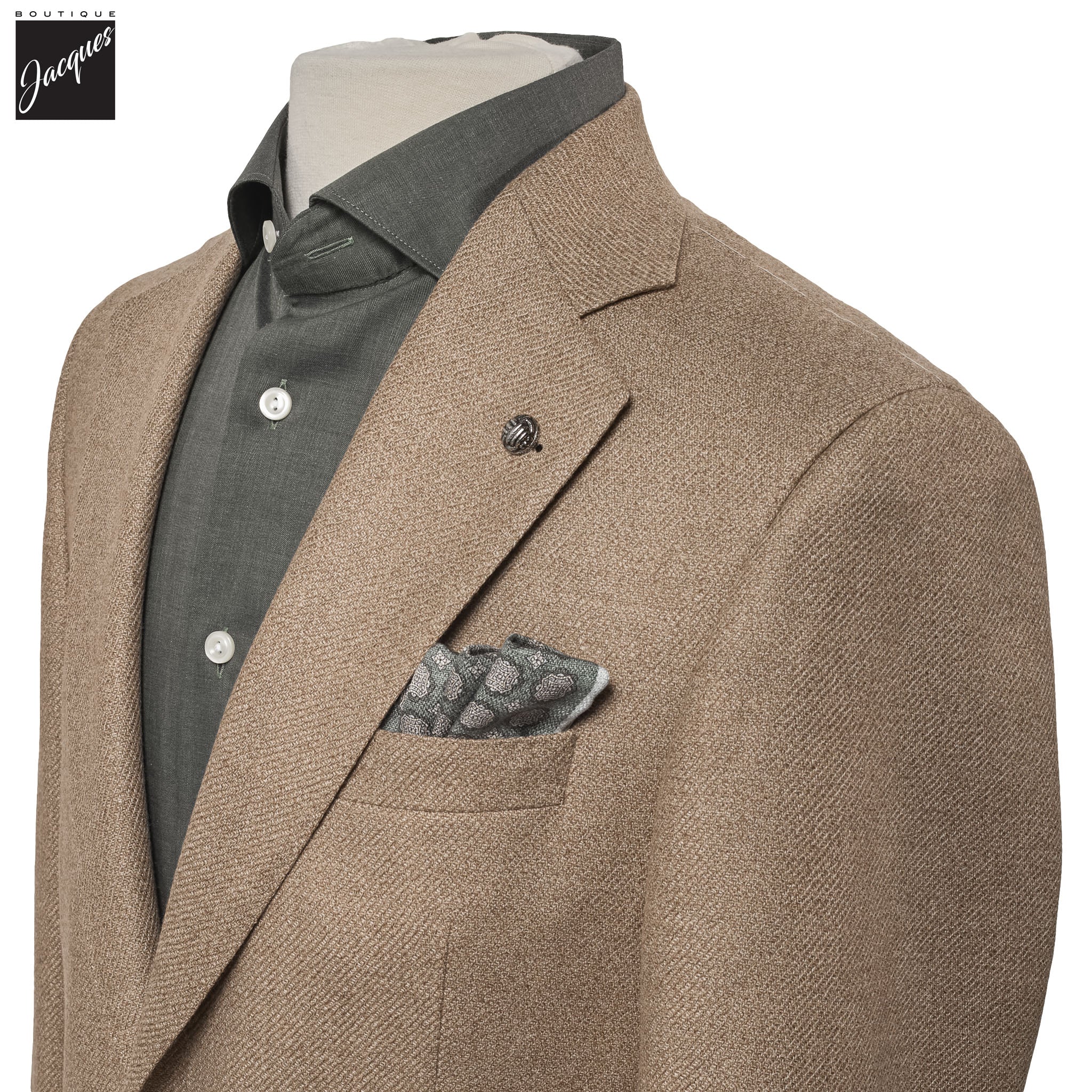 Beige Wool-Silk Tweed Myles Contemporary Fit Sport Jacket - Jack Victor
