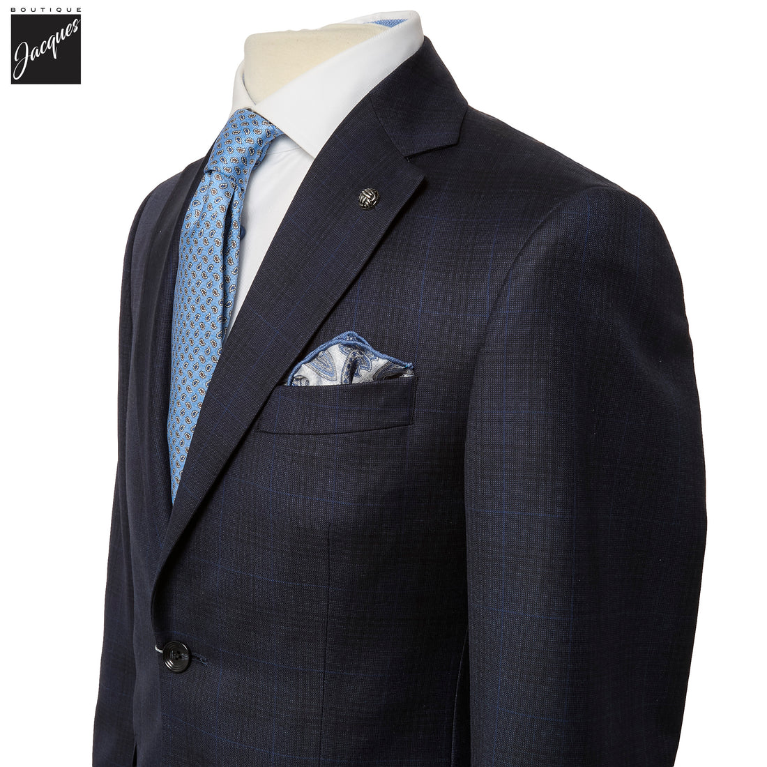 Blue Tonal Check Napoli Classic Fit Wool Suit - Jack Victor - Boutique Jacques International